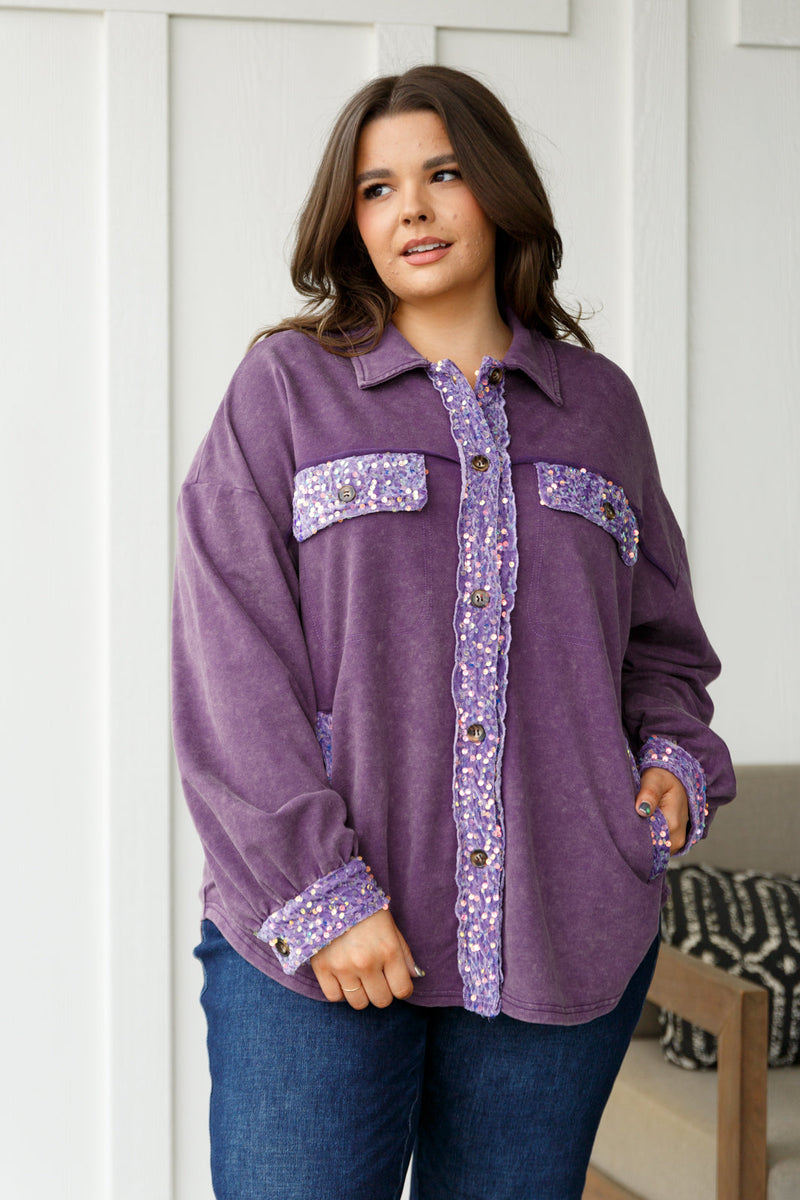 Hazel Blues® |  Chaos of Sequins Shacket in Purple