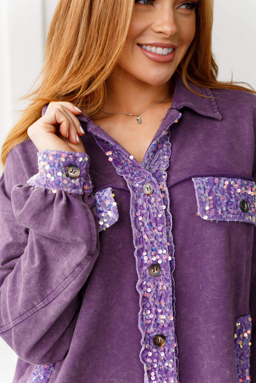 Hazel Blues® |  Chaos of Sequins Shacket in Purple