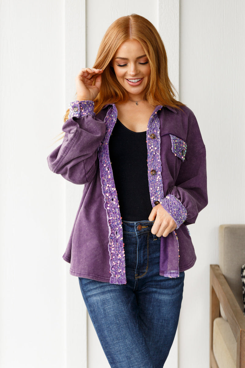 Hazel Blues® |  Chaos of Sequins Shacket in Purple