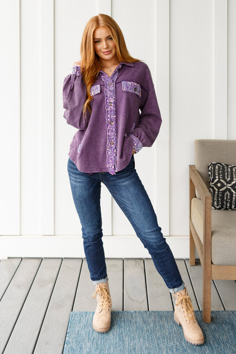 Hazel Blues® |  Chaos of Sequins Shacket in Purple