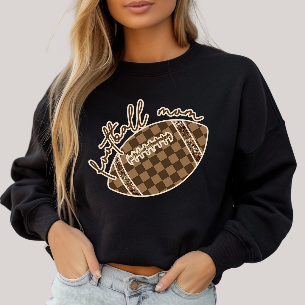 Hazel Blues® |  Check Football Mom in Black Sweatshirt