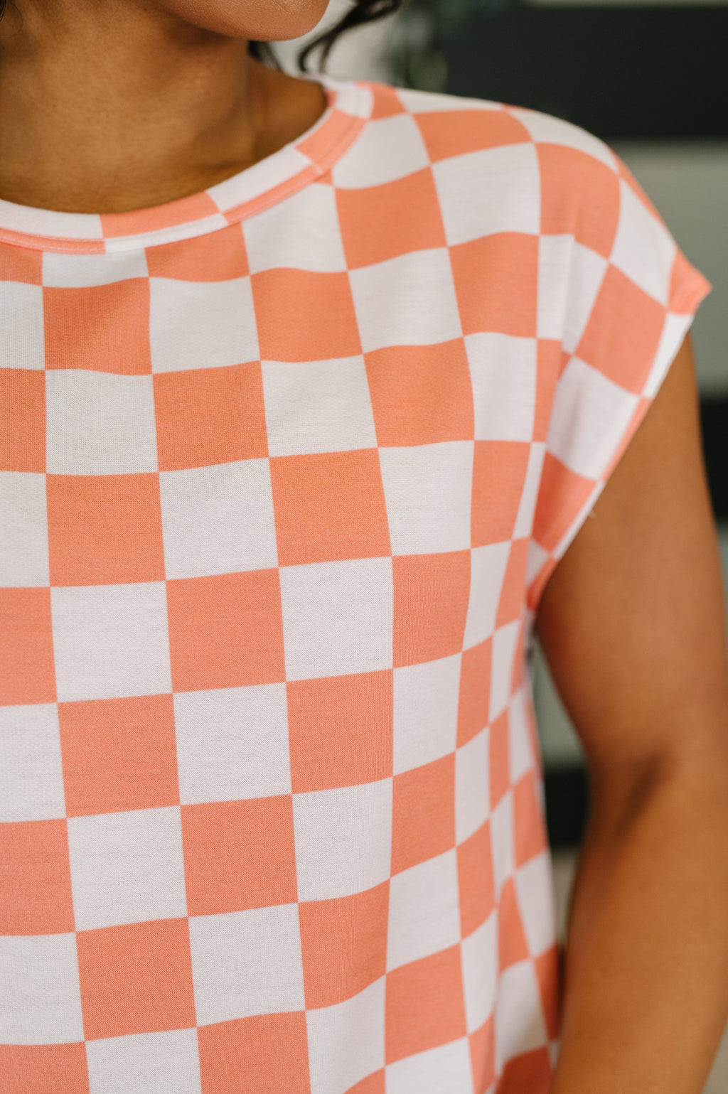 Hazel Blues® |  Check Hers Round Neck Top in Orange
