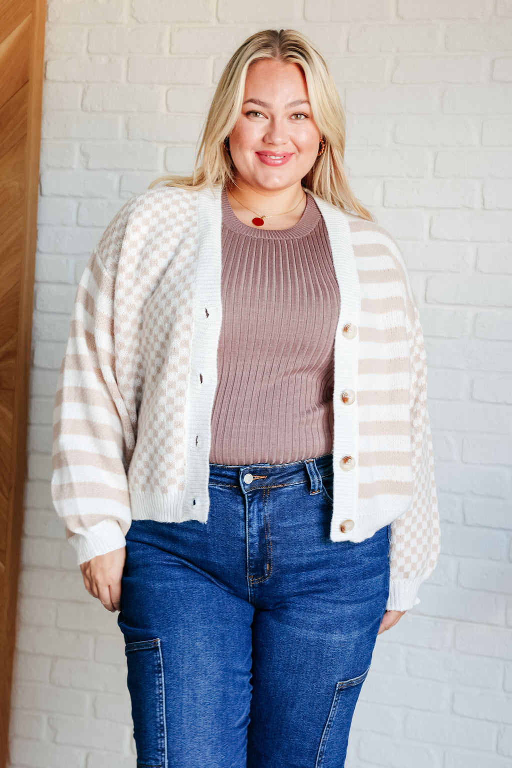 Hazel Blues® |  Check That Line Cardigan