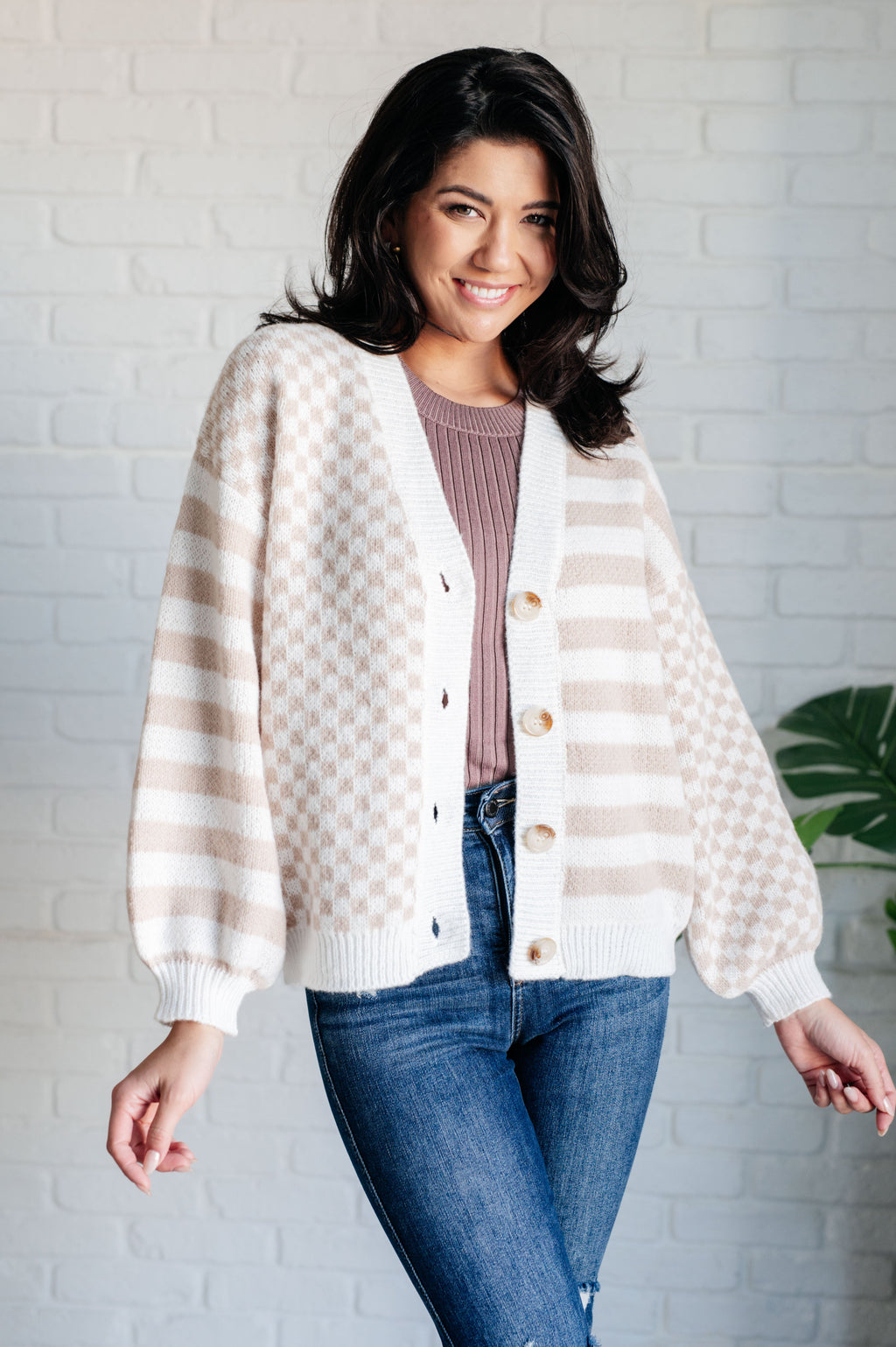 Hazel Blues® |  Check That Line Cardigan