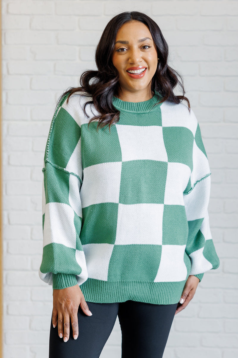 Hazel Blues® |  Check Yourself Checkered Sweater in Green