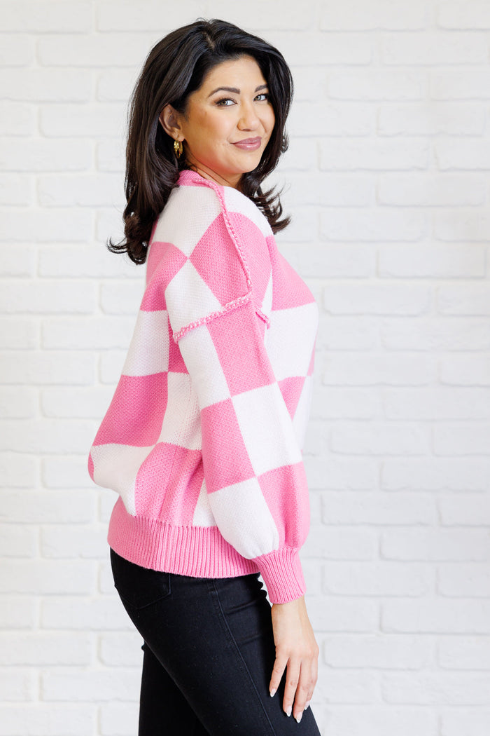 Hazel Blues® |  Check Yourself Checkered Sweater in Pink