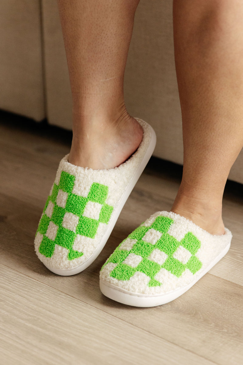 Hazel Blues® |  Checked Out Slippers in Green