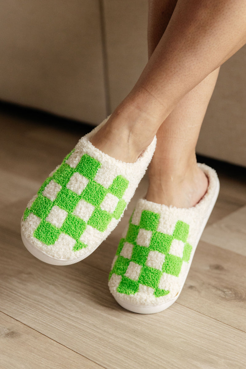 Hazel Blues® |  Checked Out Slippers in Green