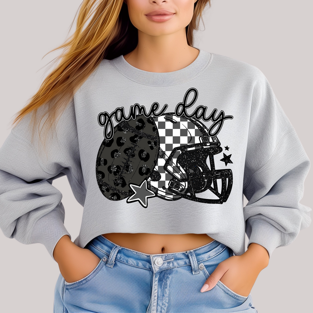 Hazel Blues® |  Checkered and Leopard Gameday Sweatshirt