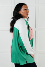 Hazel Blues® |  Chip Off the Old Colorblock V-Neck Henley in Green