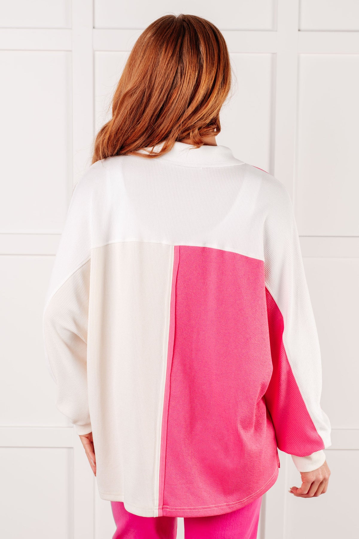 Hazel Blues® |  Chip Off the Old Colorblock V-Neck Henley in Pink