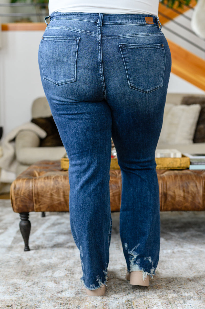 Hazel Blues® |  Christine High Contrast Slim Bootcut Destroyed Jeans