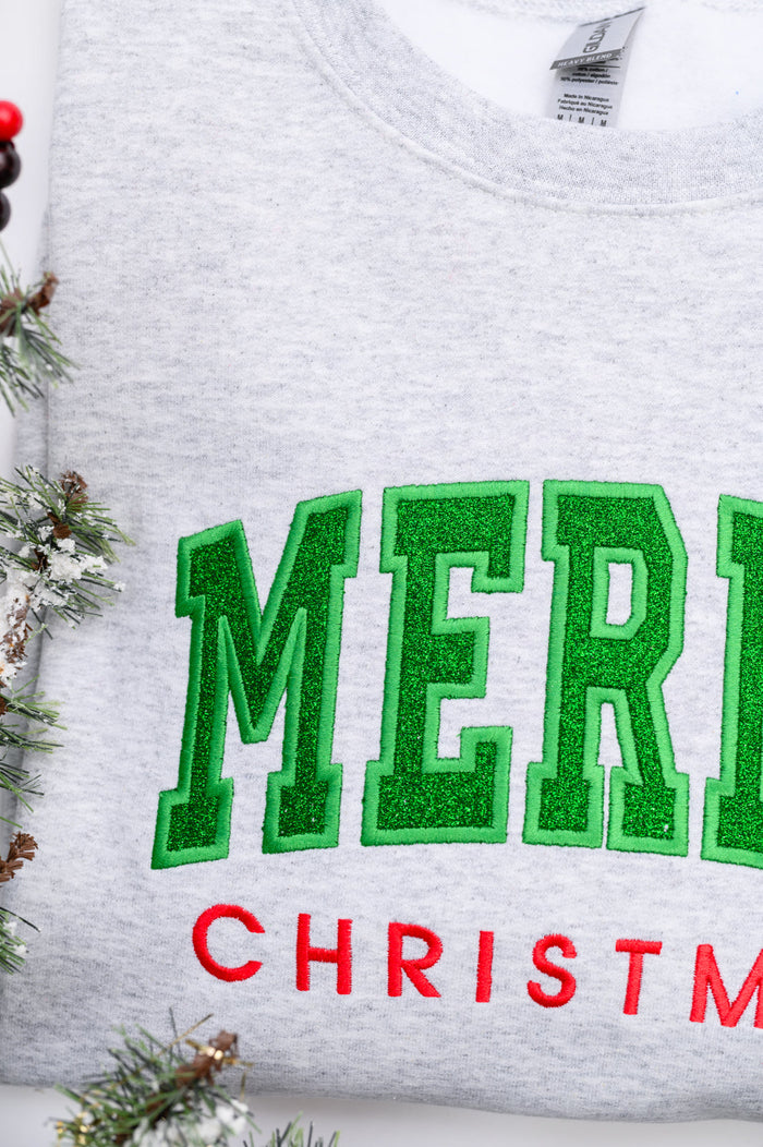 PREORDER: Embroidered Merry Christmas Glitter Applique Sweatshirt