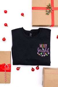 PREORDER: Merry & Bright Embroidered Sweatshirt in Black