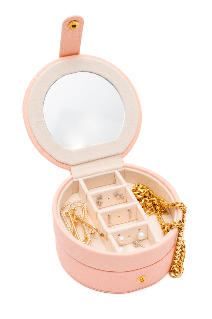 Hazel Blues® |  Circular Travel Jewelry Case in Pink