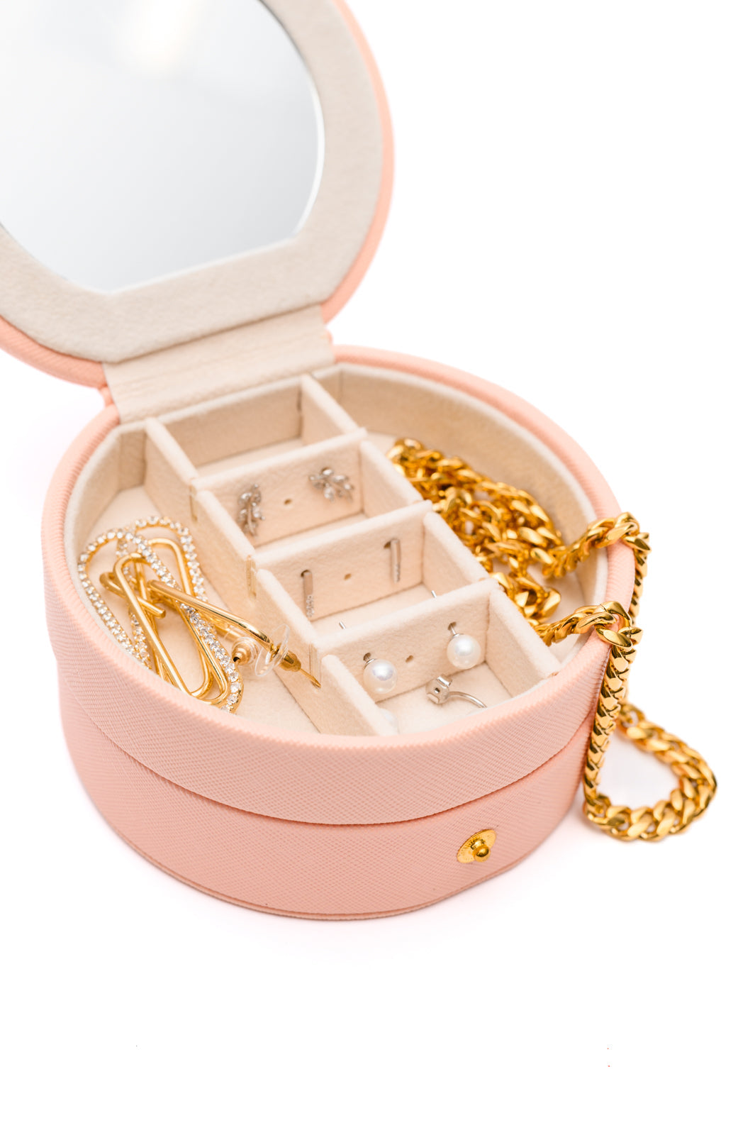 Hazel Blues® |  Circular Travel Jewelry Case in Pink