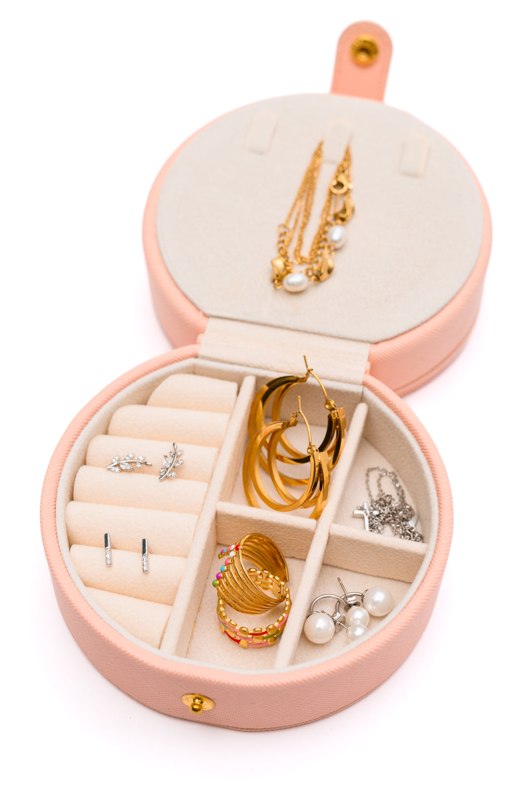 Hazel Blues® |  Circular Travel Jewelry Case in Pink