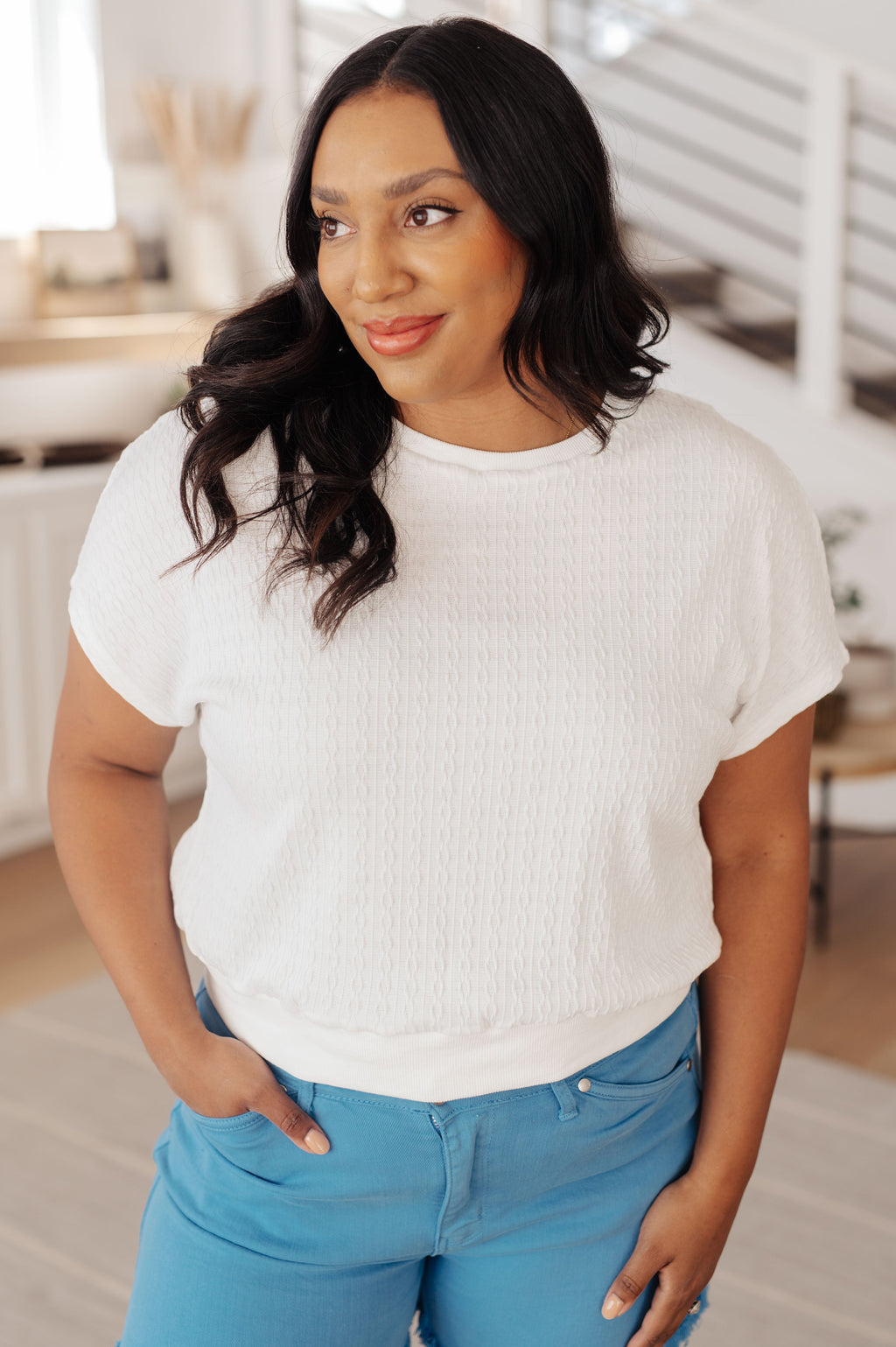 Hazel Blues® |  Clearly Classic Short Sleeve Top in White