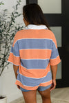 Hazel Blues® |  Cloudbound Collared Casual Top in Orange and Denim