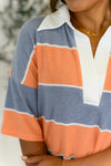 Hazel Blues® |  Cloudbound Collared Casual Top in Orange and Denim