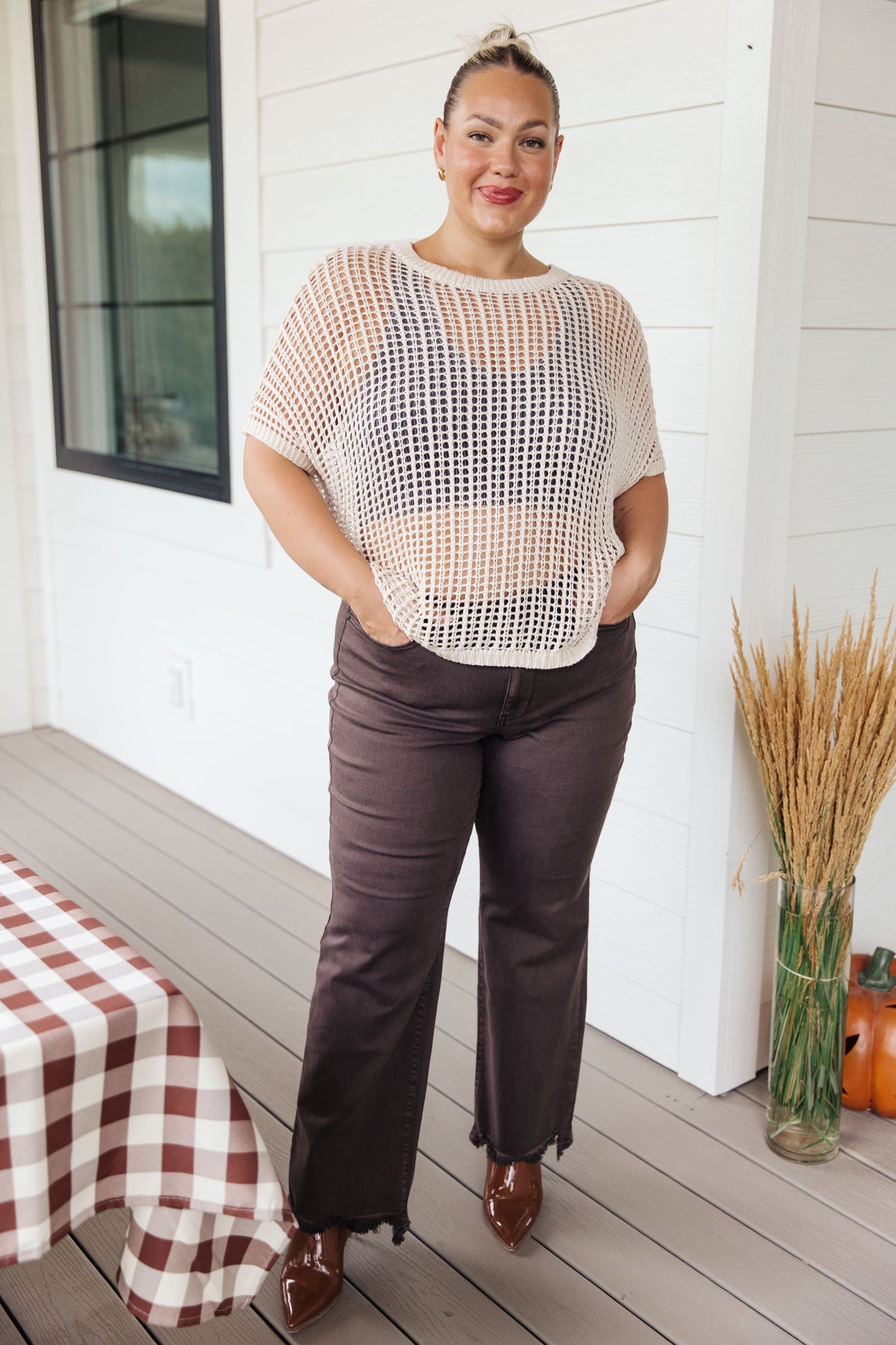 Hazel Blues® |  Coastal Dreams Fishnet Top in Cream