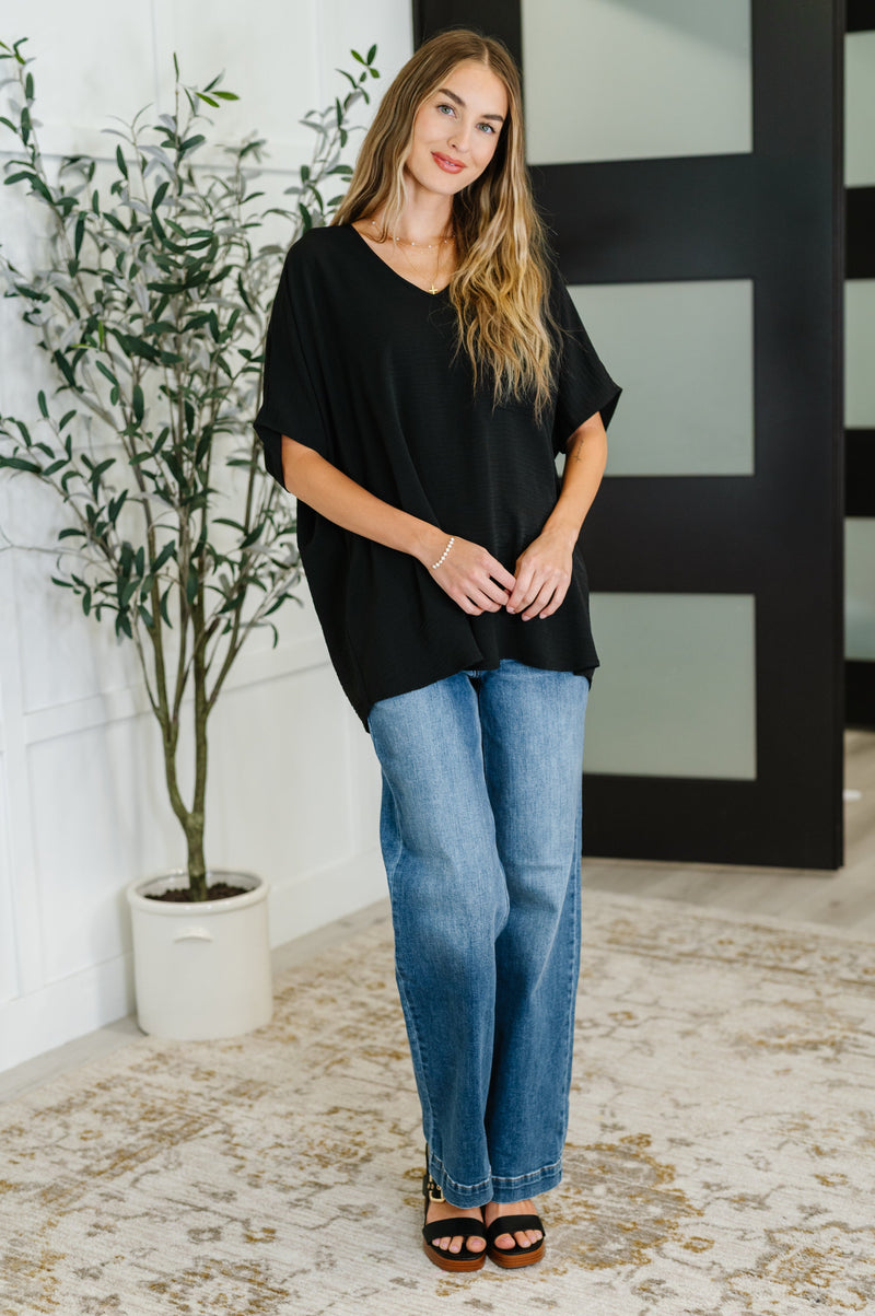 Hazel Blues® |  Coastal Ease V-Neck Top in Black