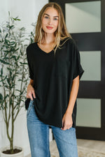 Hazel Blues® |  Coastal Ease V-Neck Top in Black