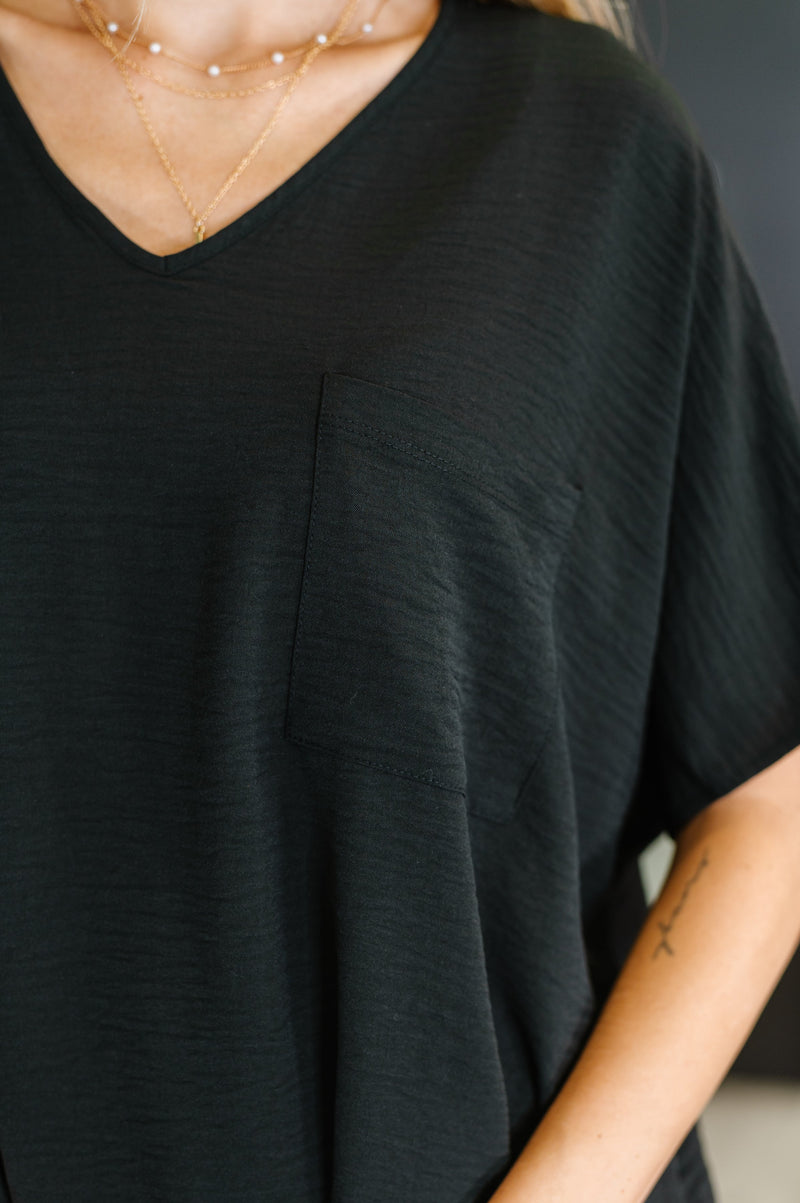 Hazel Blues® |  Coastal Ease V-Neck Top in Black