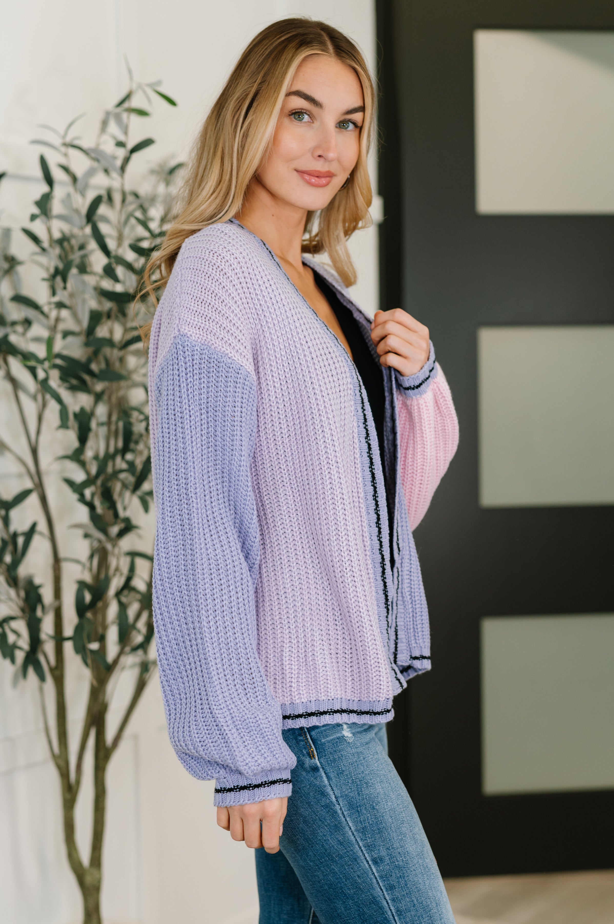 Hazel Blues® | Coffee Date Color Block Cardigan