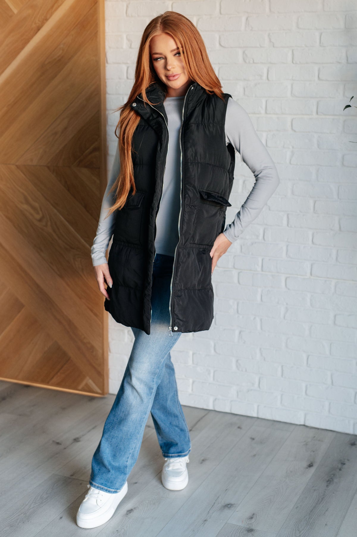 Hazel Blues® |  Cold and Calculated Longline Puffer Vest