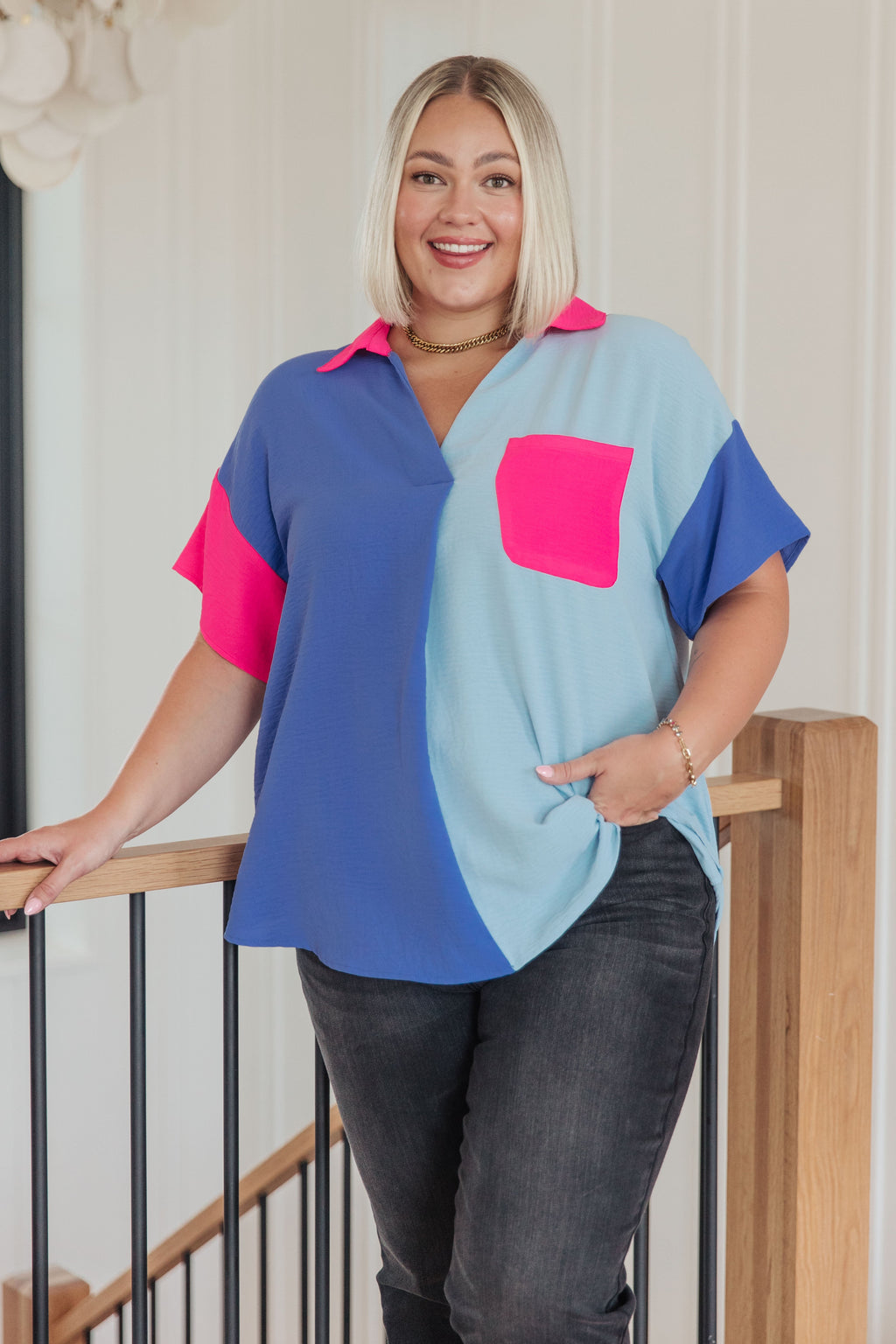 Hazel Blues® |  Color Me Cool Color Block Top