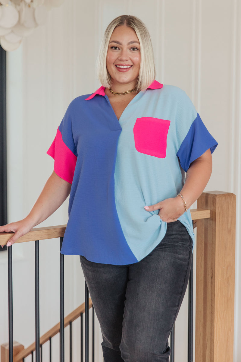 Hazel Blues® |  Color Me Cool Color Block Top