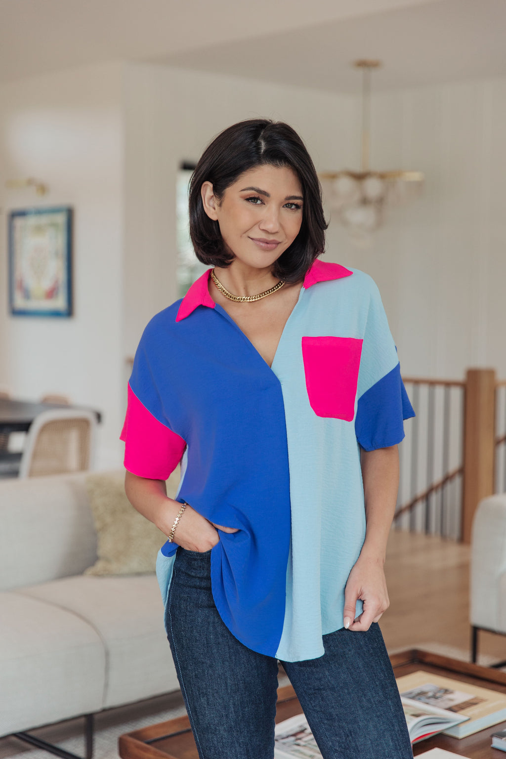 Hazel Blues® |  Color Me Cool Color Block Top