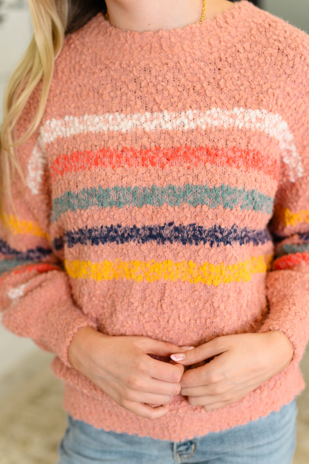 Hazel Blues® |  Color Me Cute Fuzzy Knit Pullover