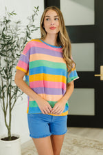 Hazel Blues® |  Color Theory Drop Shoulder Top in Blue, Yellow and Pink