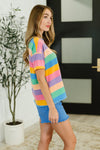 Hazel Blues® |  Color Theory Drop Shoulder Top in Blue, Yellow and Pink