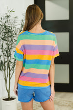 Hazel Blues® |  Color Theory Drop Shoulder Top in Blue, Yellow and Pink