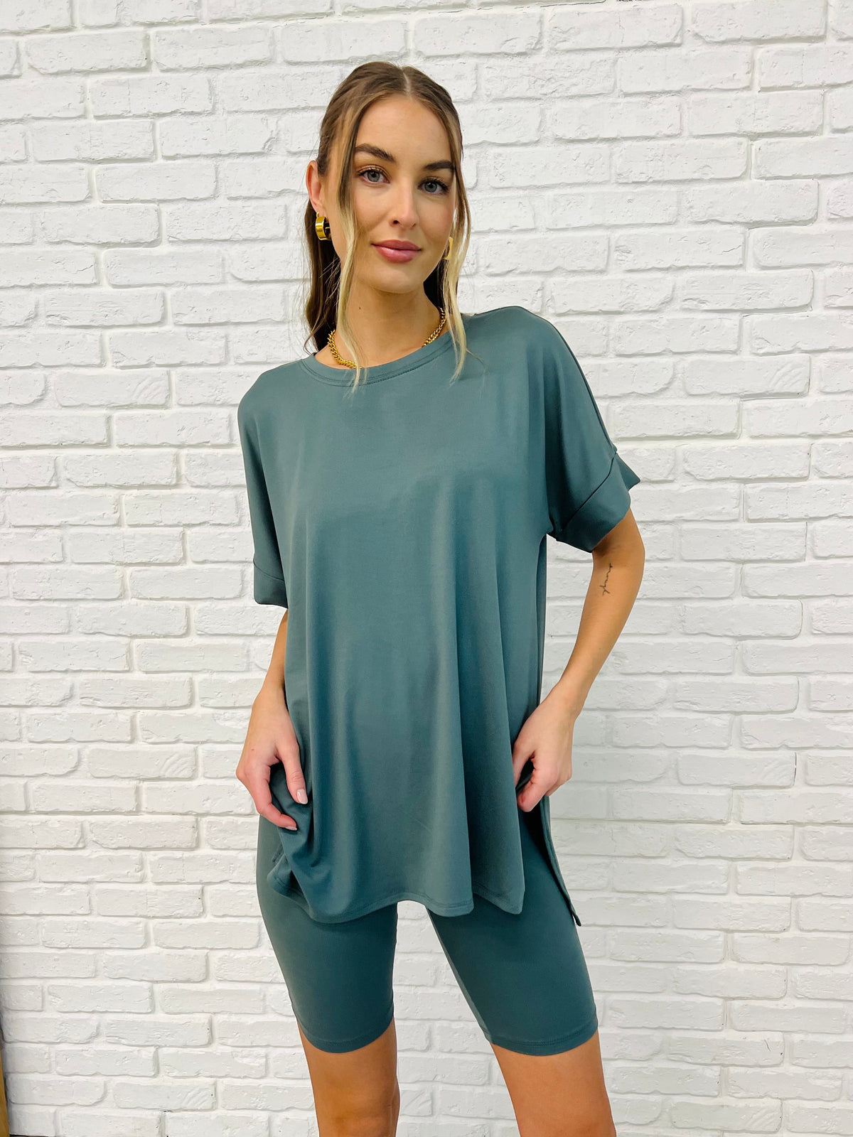 Hazel Blues® |  Comfy Cruising Top and Biker Shorts Set in Ash Jade