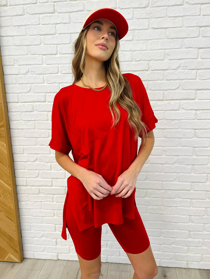 Hazel Blues® |  Comfy Cruising Top and Biker Shorts Set in Ruby