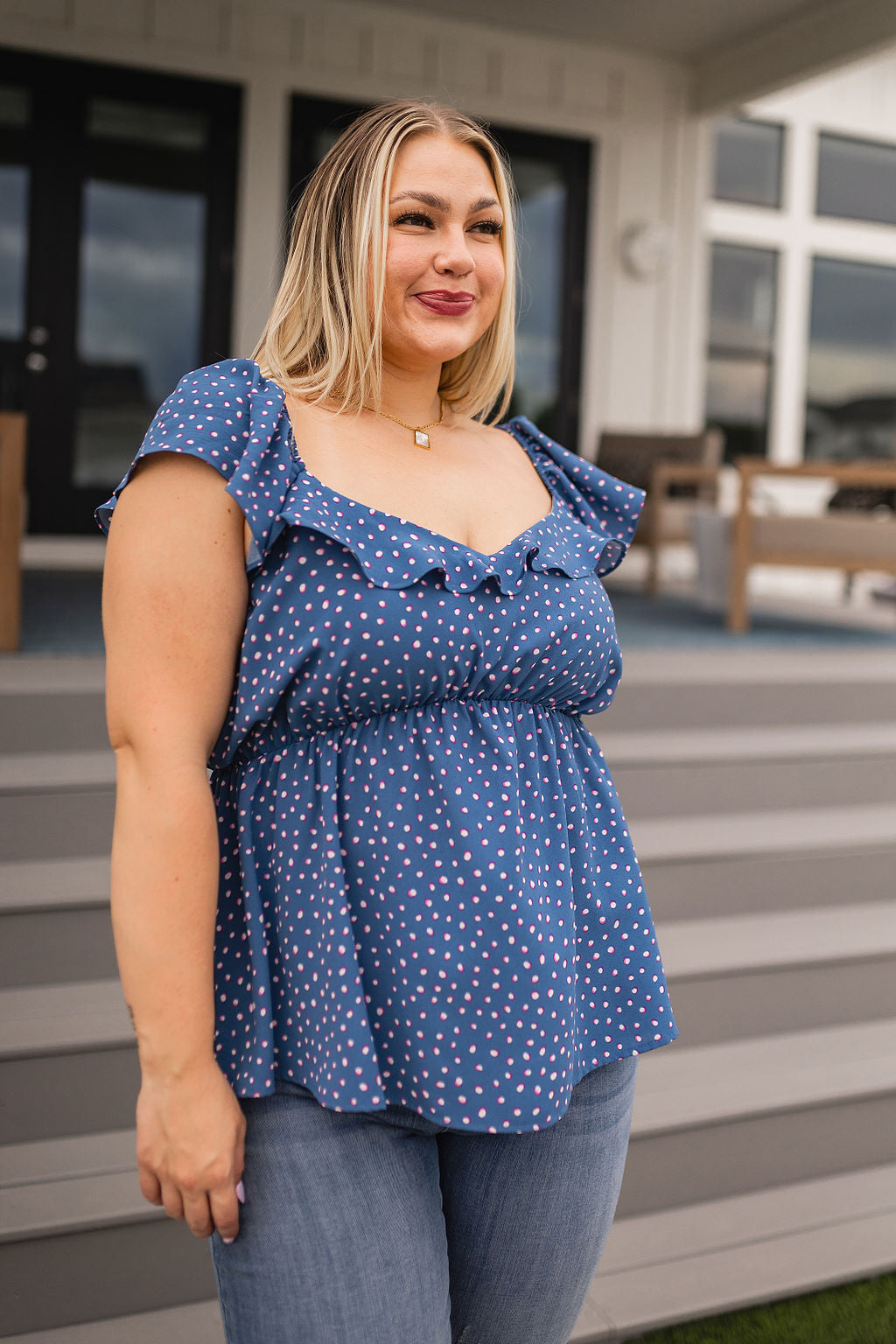 Hazel Blues® |  Connect the Dots Peplum Blouse