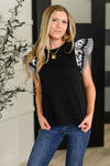 Hazel Blues® |  Contrast Flutter Sleeve Top in Black