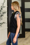 Hazel Blues® |  Contrast Flutter Sleeve Top in Black