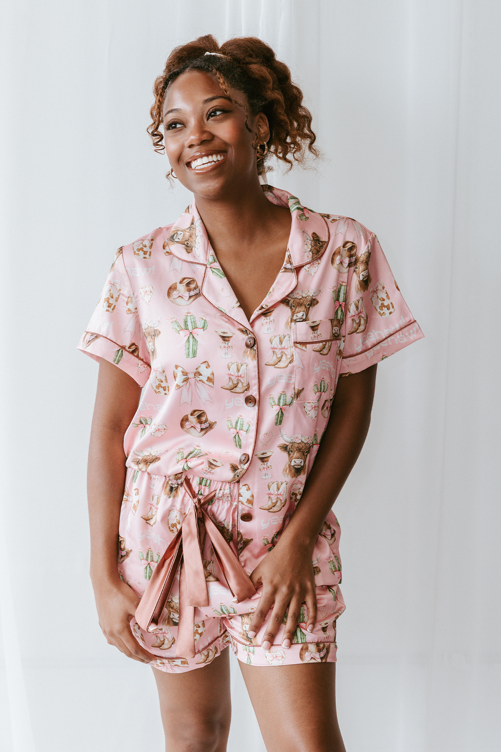 Cowgirl Coquette Satin Pajama Shorts Set