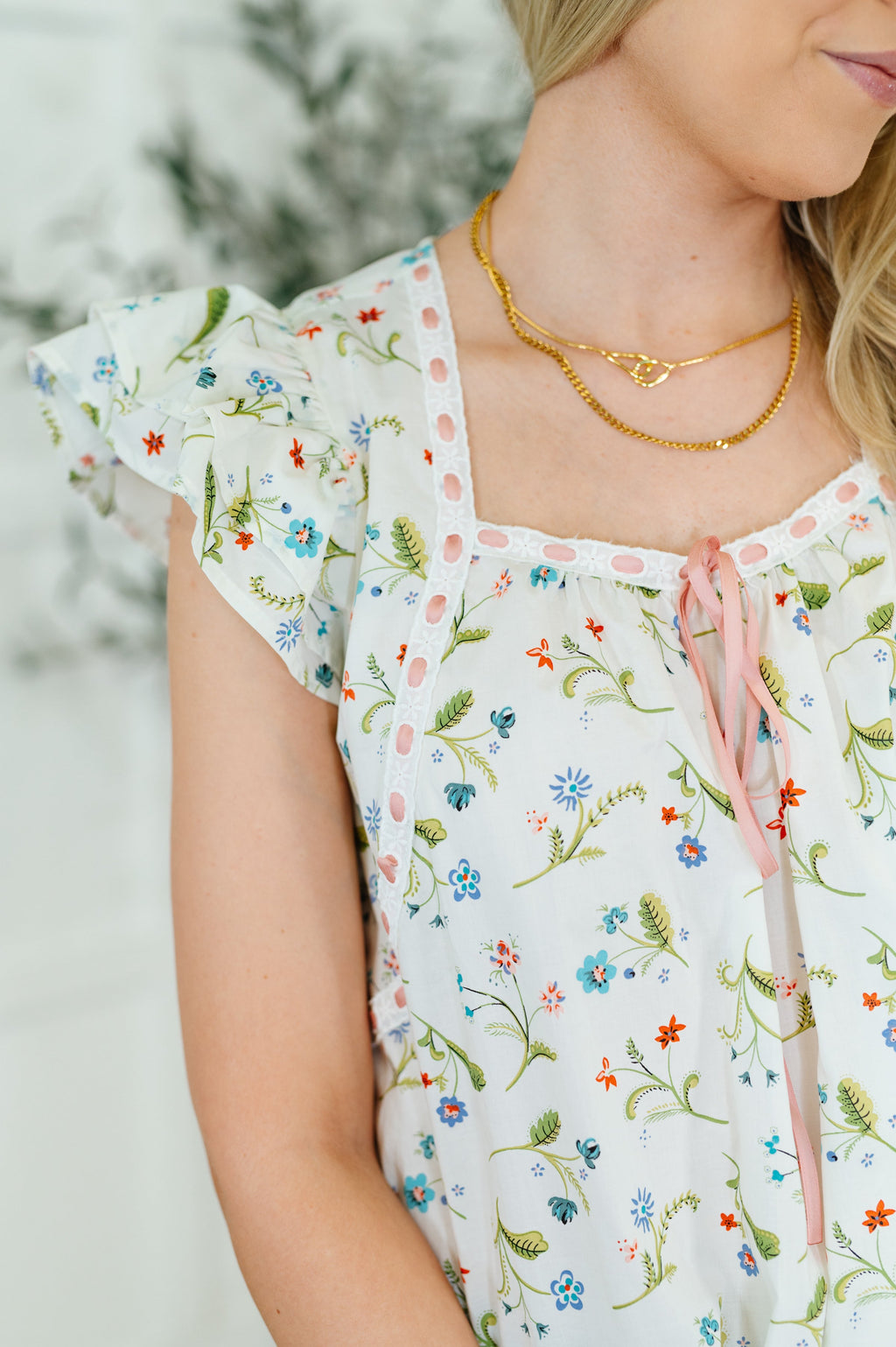 Hazel Blues® |  Cottagecore Cutie Ribbon Square Neck Blouse in White