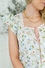 Hazel Blues® |  Cottagecore Cutie Ribbon Square Neck Blouse in White