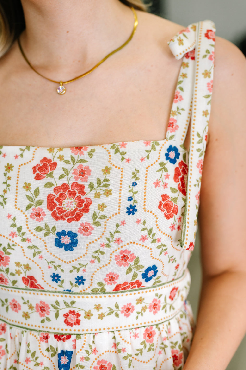 Hazel Blues® |  Country Crush Adjustable Strap Dress in Cream and Red