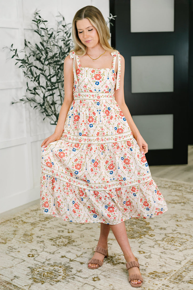 Hazel Blues® |  Country Crush Adjustable Strap Dress in Cream and Red