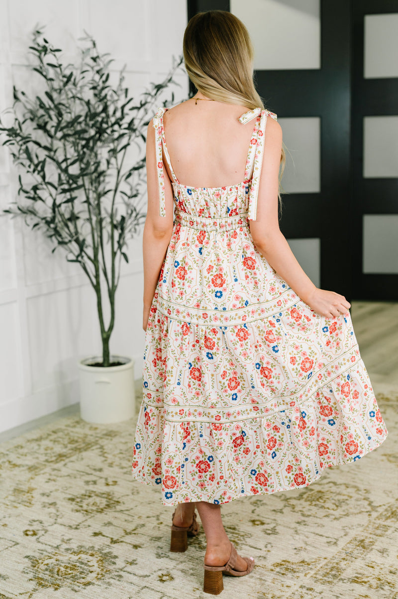 Hazel Blues® |  Country Crush Adjustable Strap Dress in Cream and Red