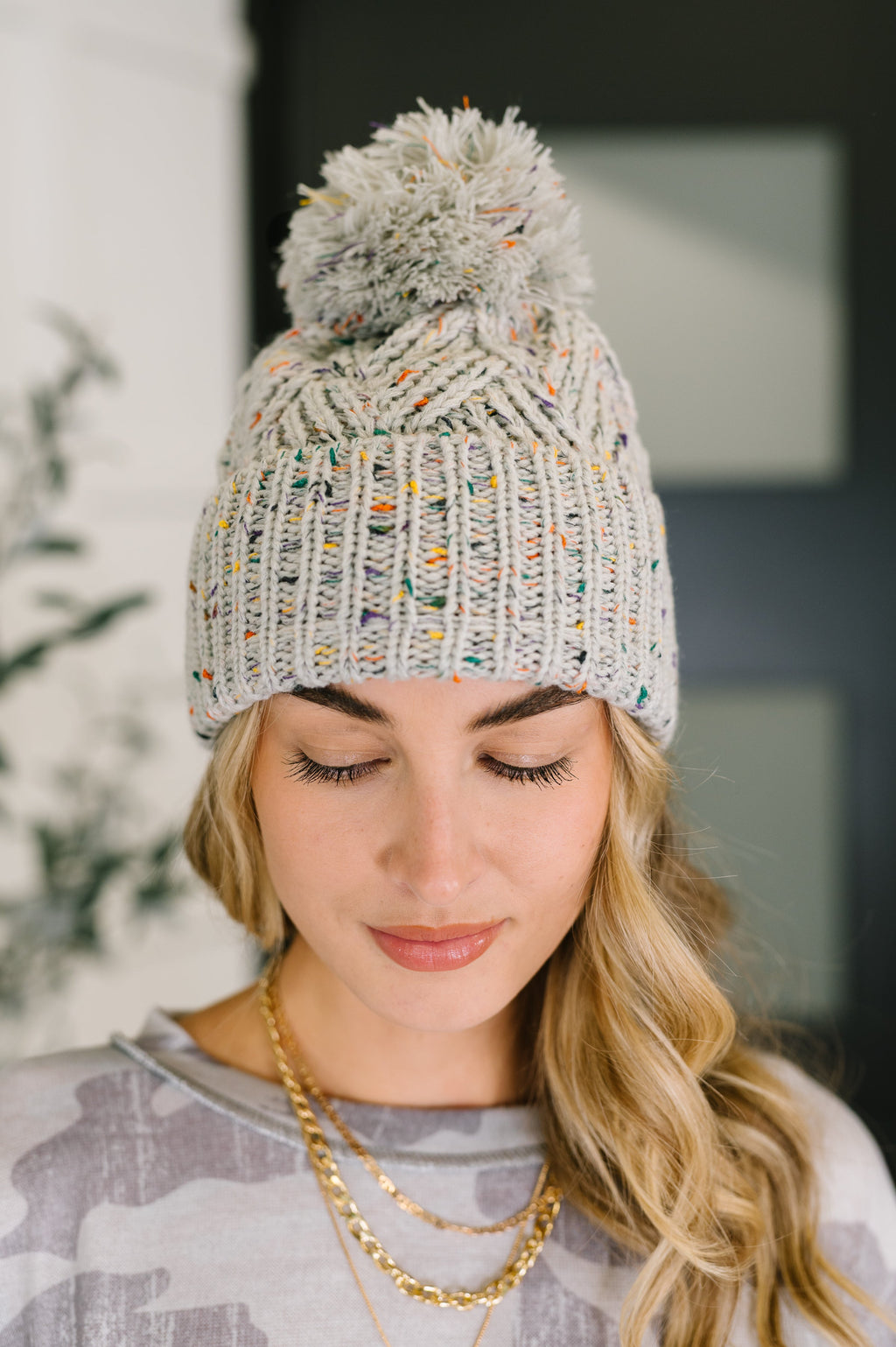 Cover Your Ears Pom Pom Beanie in Grey