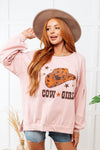 Hazel Blues® |  Cow Girl Graphic Pullover in Dusty Pink